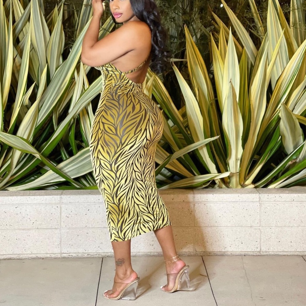 Yellow Sexy Sleeveless Spaghetti Strap Bodycon Dress